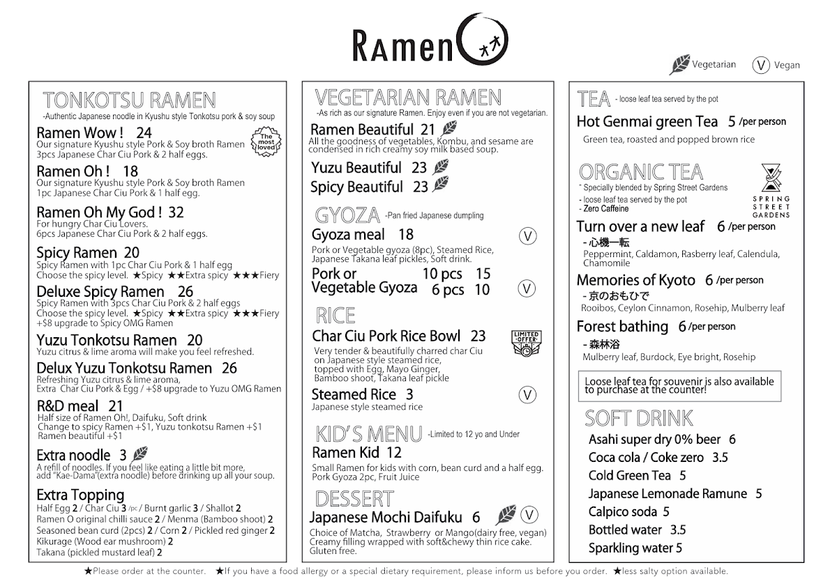 Menu, Ramen O Woden