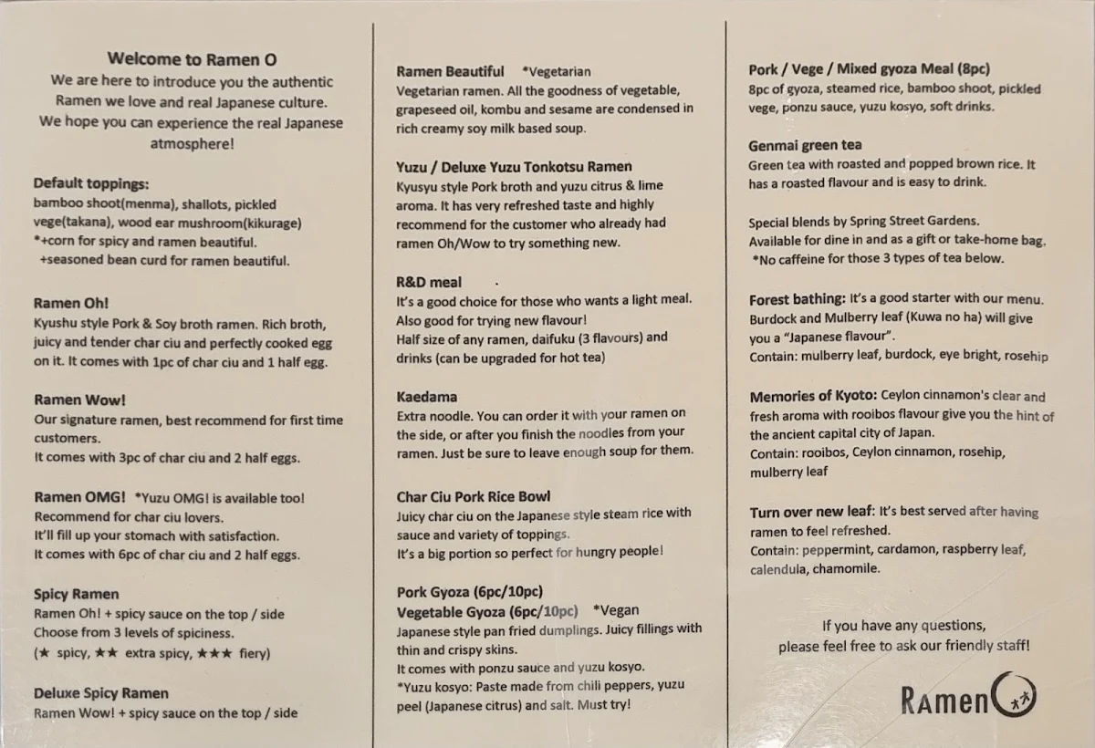 Menu, Ramen O Woden