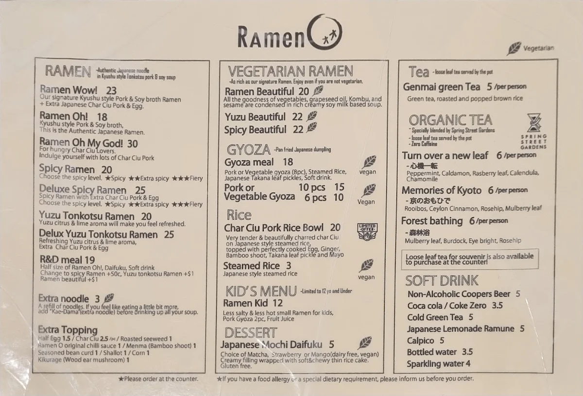 Menu, Ramen O Woden