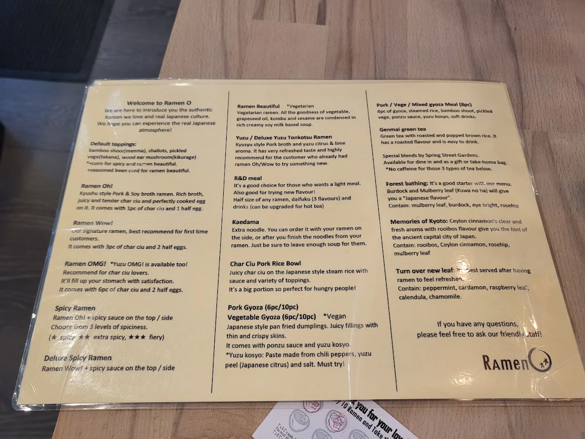 Menu, Ramen O Woden