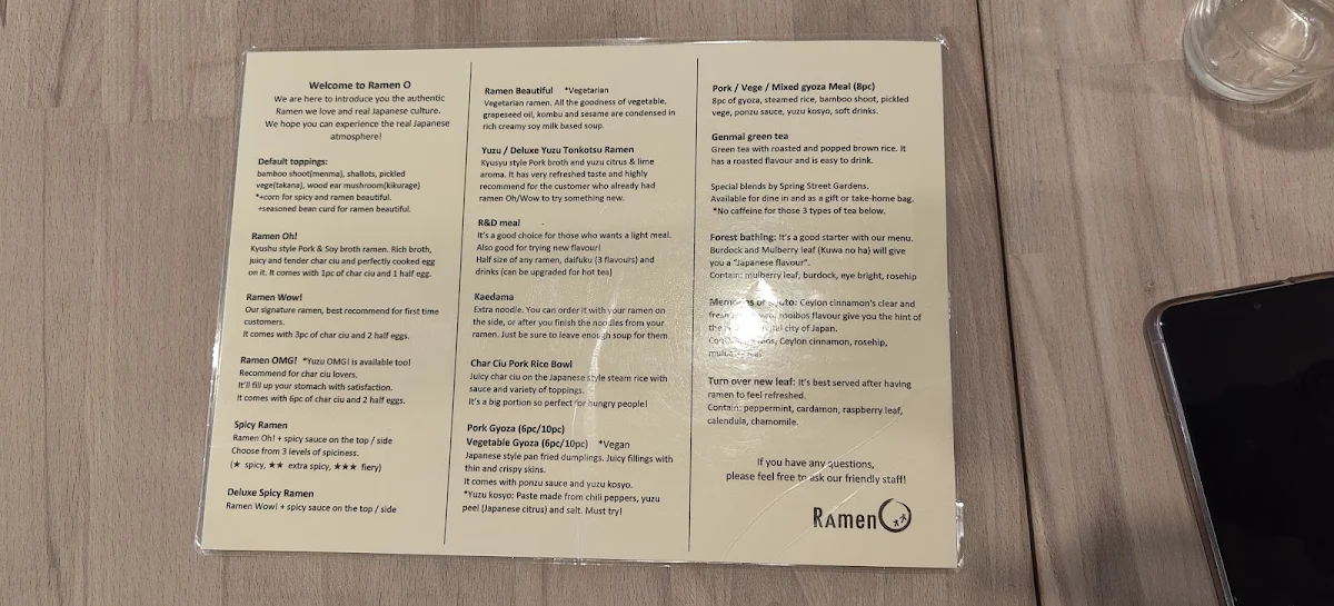 Menu, Ramen O Woden