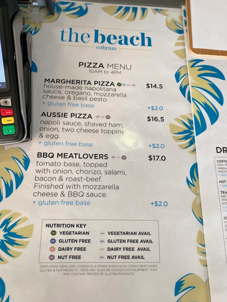 Menu, Max's on the Beach