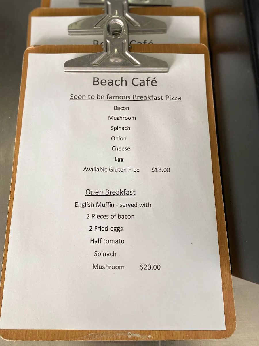 Menu, Max's on the Beach