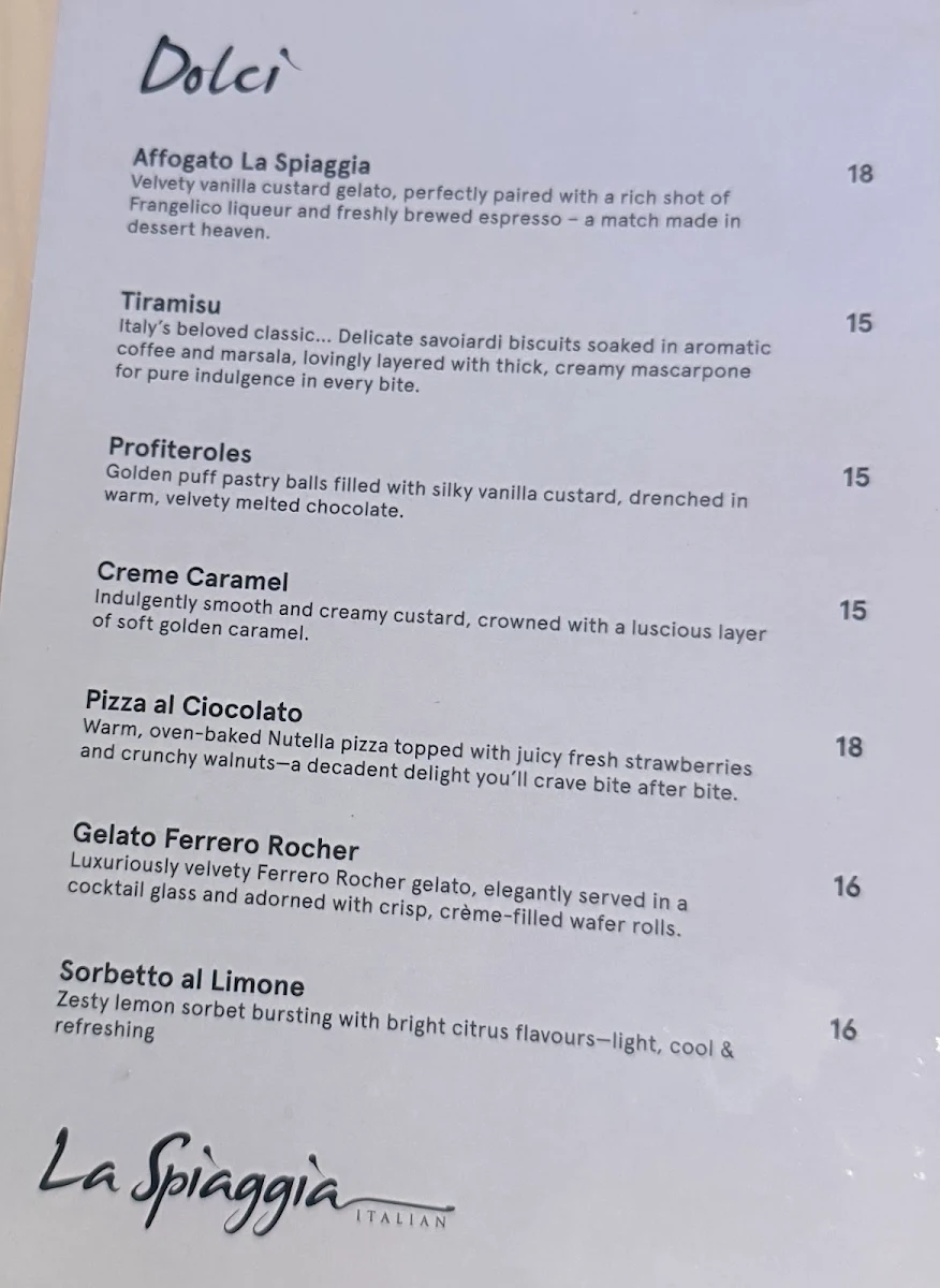 Menu, La Spiaggia