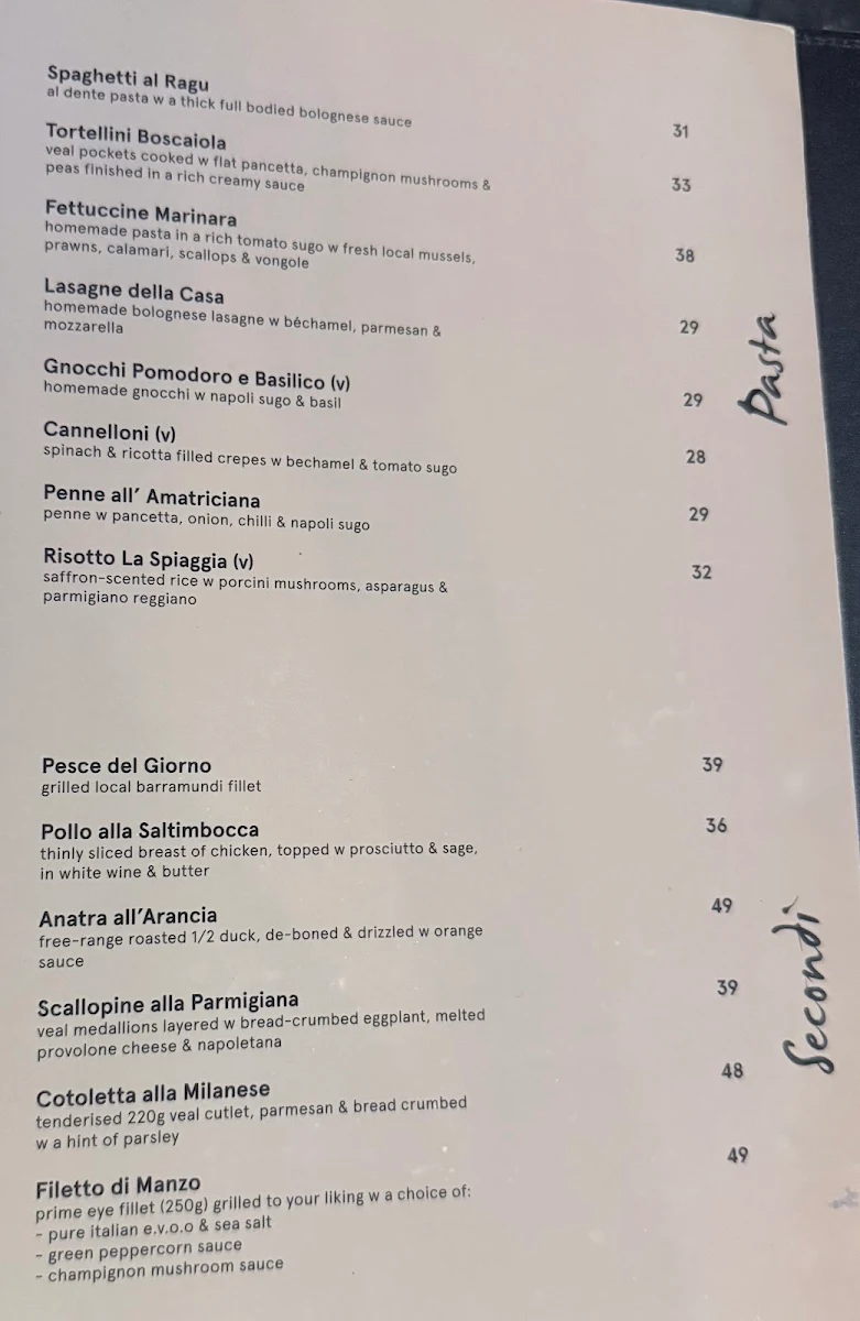 Menu, La Spiaggia