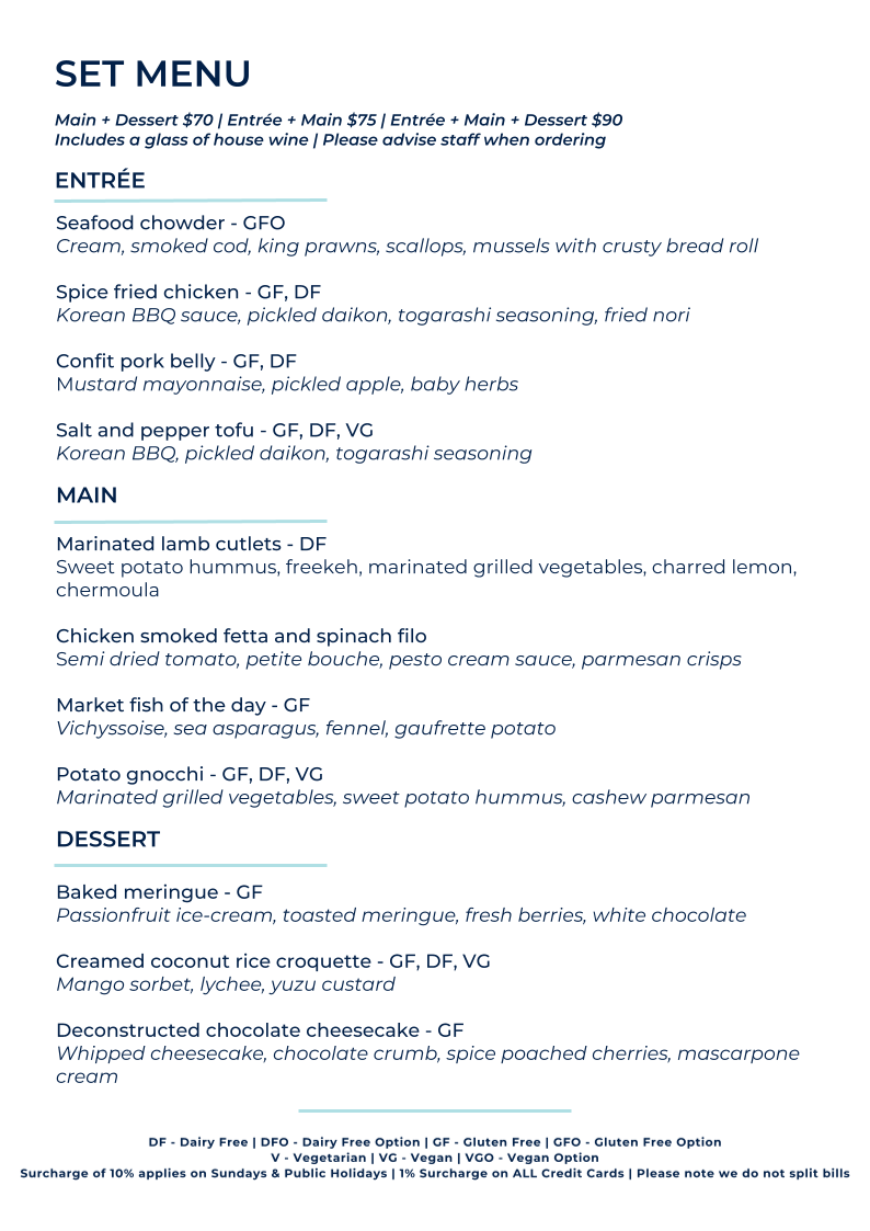 Menu, Restaurant @ NOAH'S on the beach