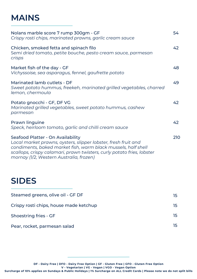 Menu, Restaurant @ NOAH'S on the beach