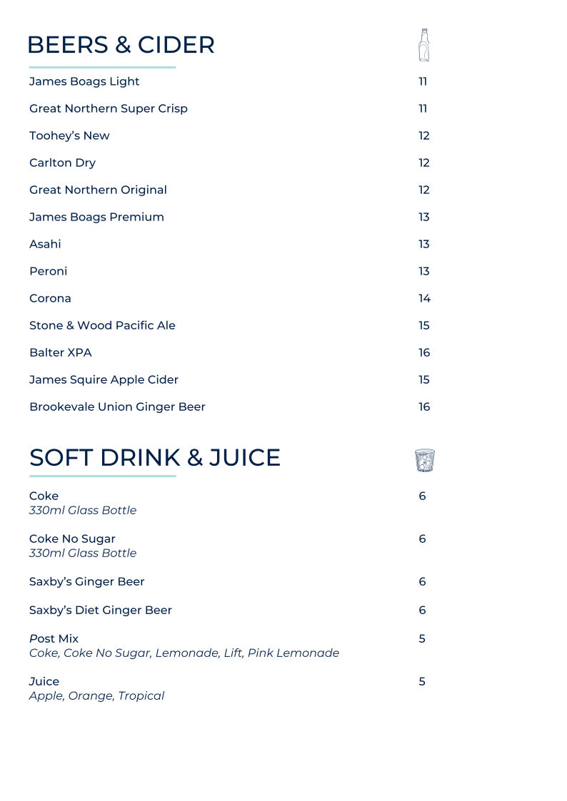 Menu, Restaurant @ NOAH'S on the beach