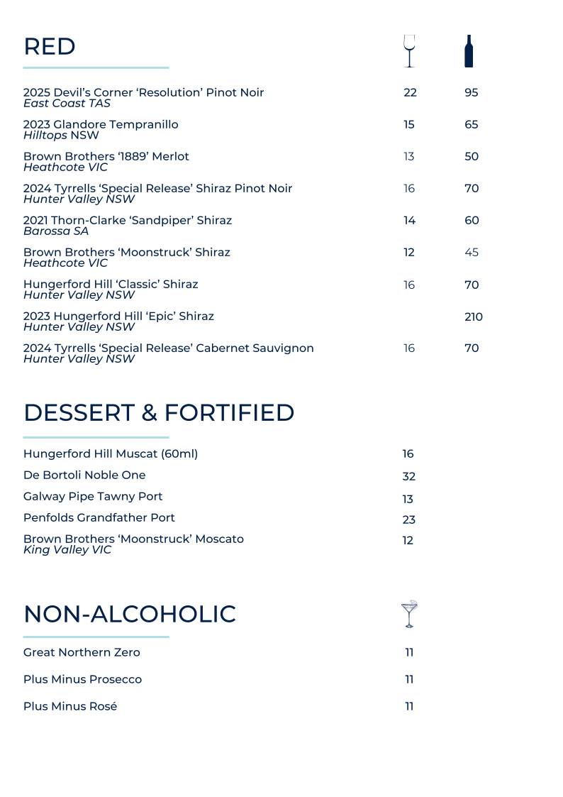 Menu, Restaurant @ NOAH'S on the beach