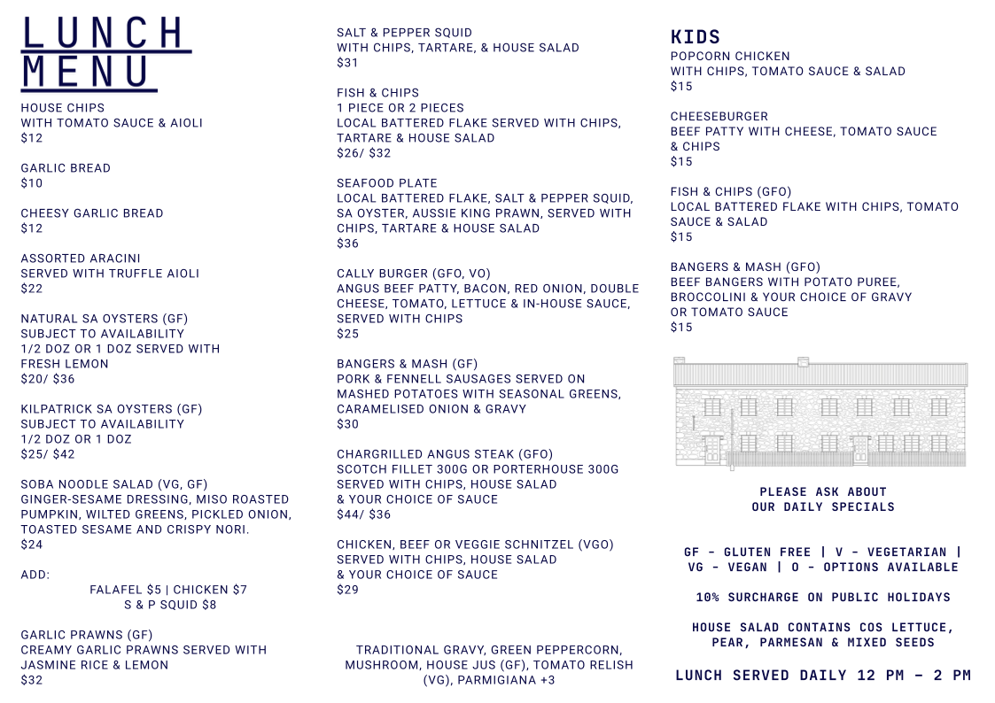 Menu, Caledonian Inn