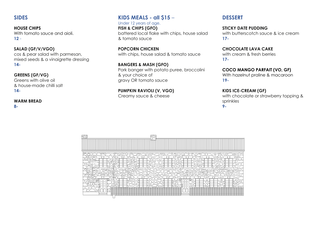 Menu, Caledonian Inn