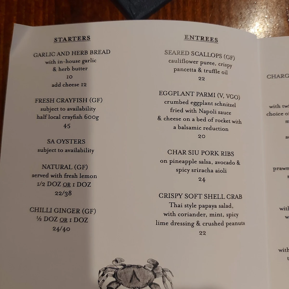 Menu, Caledonian Inn