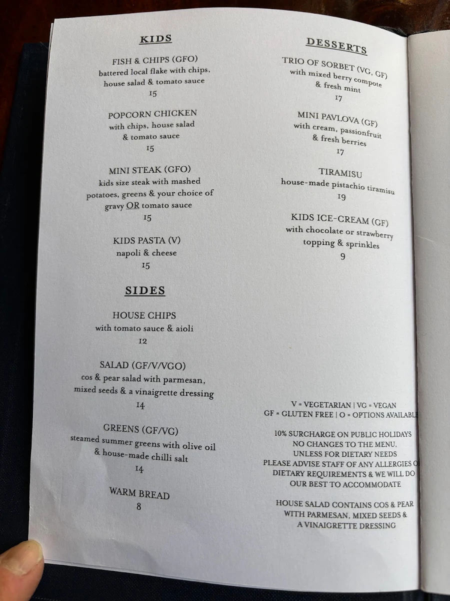 Menu, Caledonian Inn