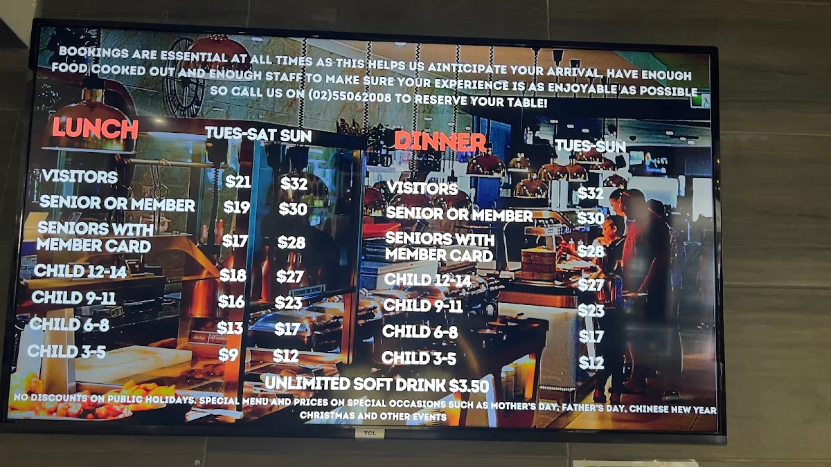 Menu, Eastern Tiger Restaurant Forster