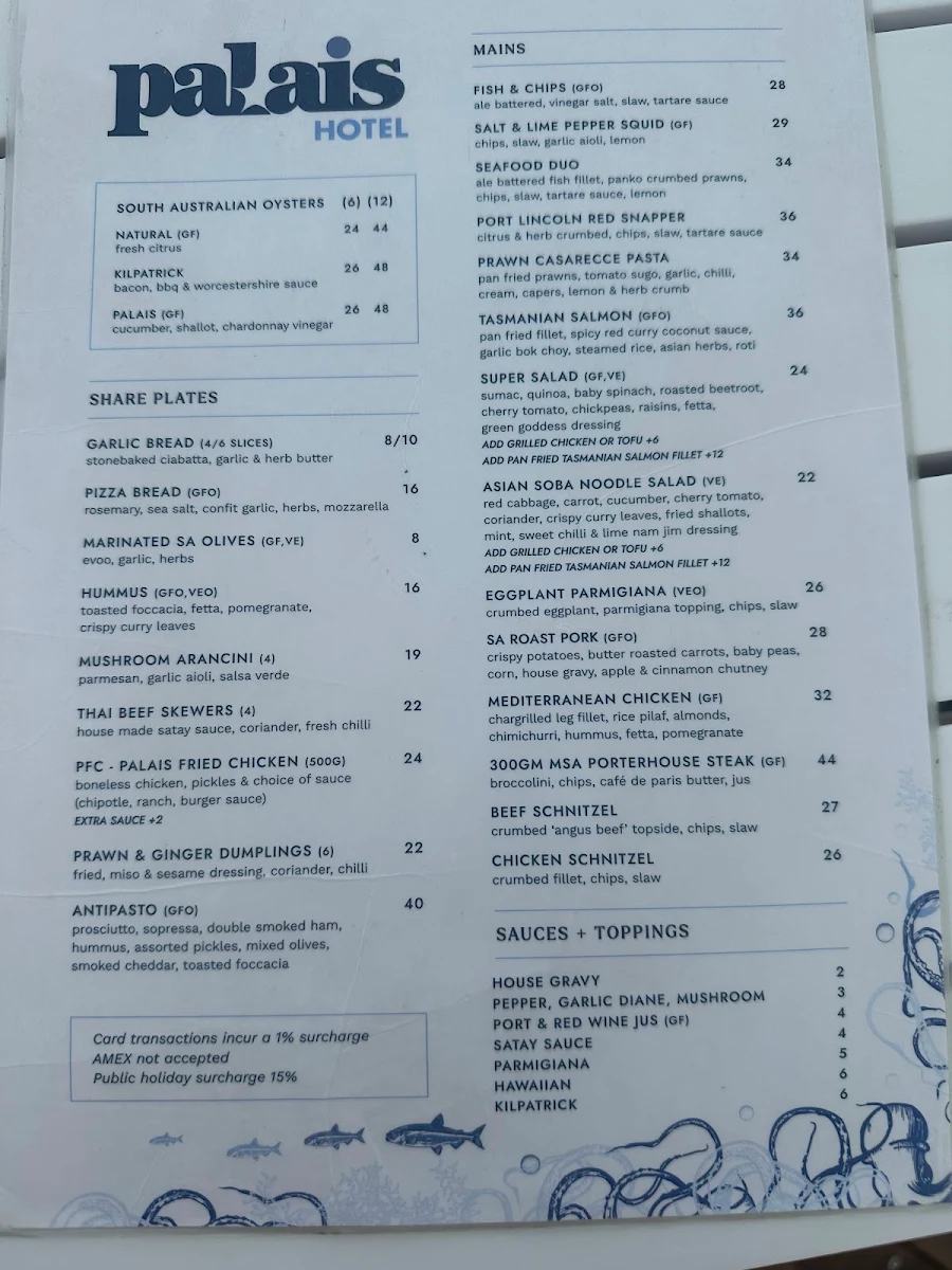 Menu, Palais Hotel