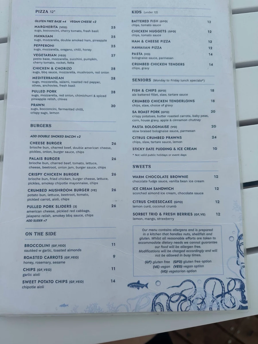 Menu, Palais Hotel