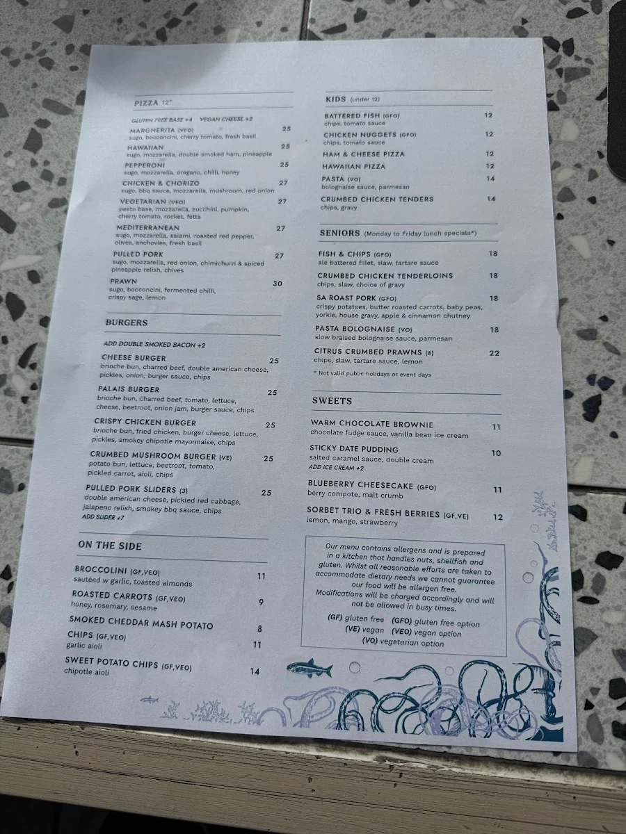 Menu, Palais Hotel