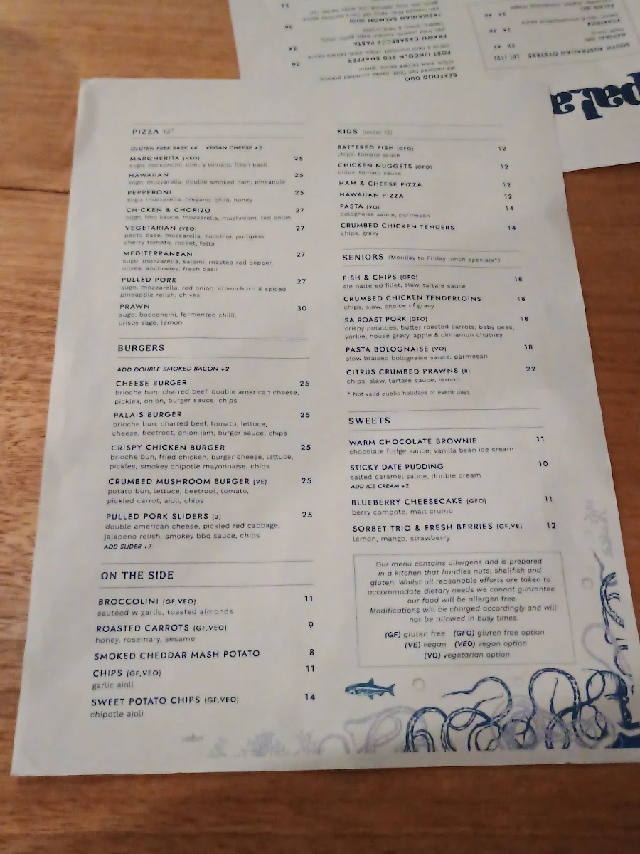 Menu, Palais Hotel