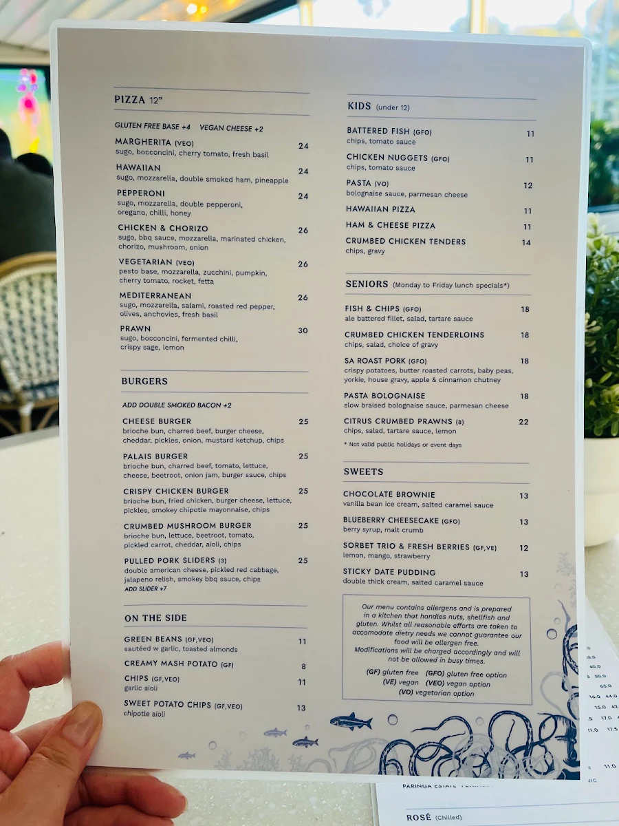 Menu, Palais Hotel