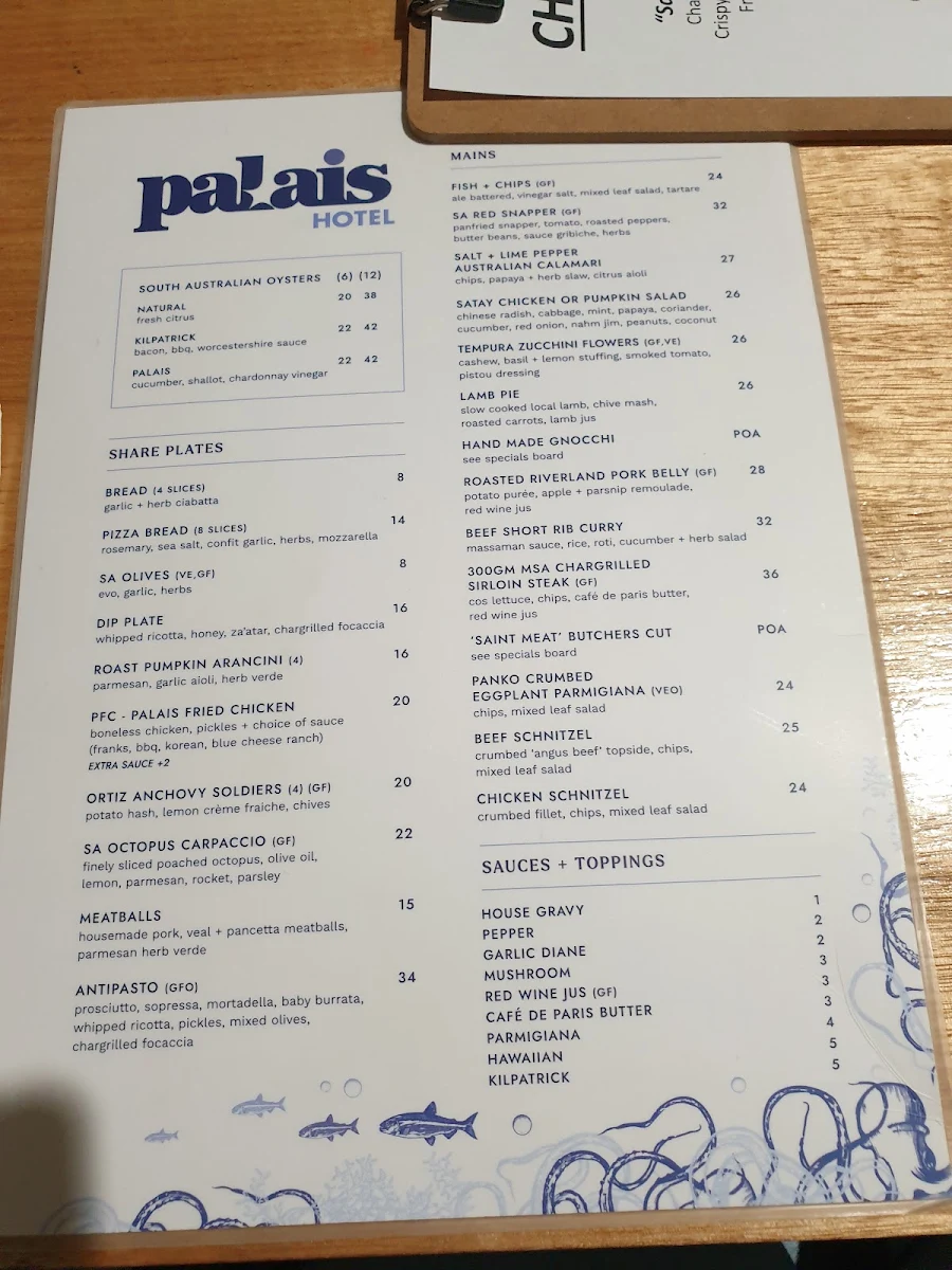 Menu, Palais Hotel