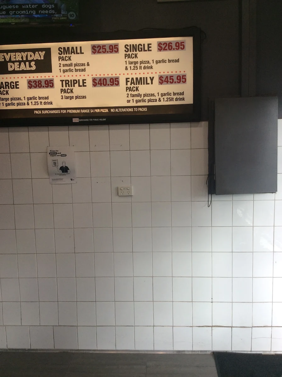 Menu, Sampe's Pizza Mooroolbark