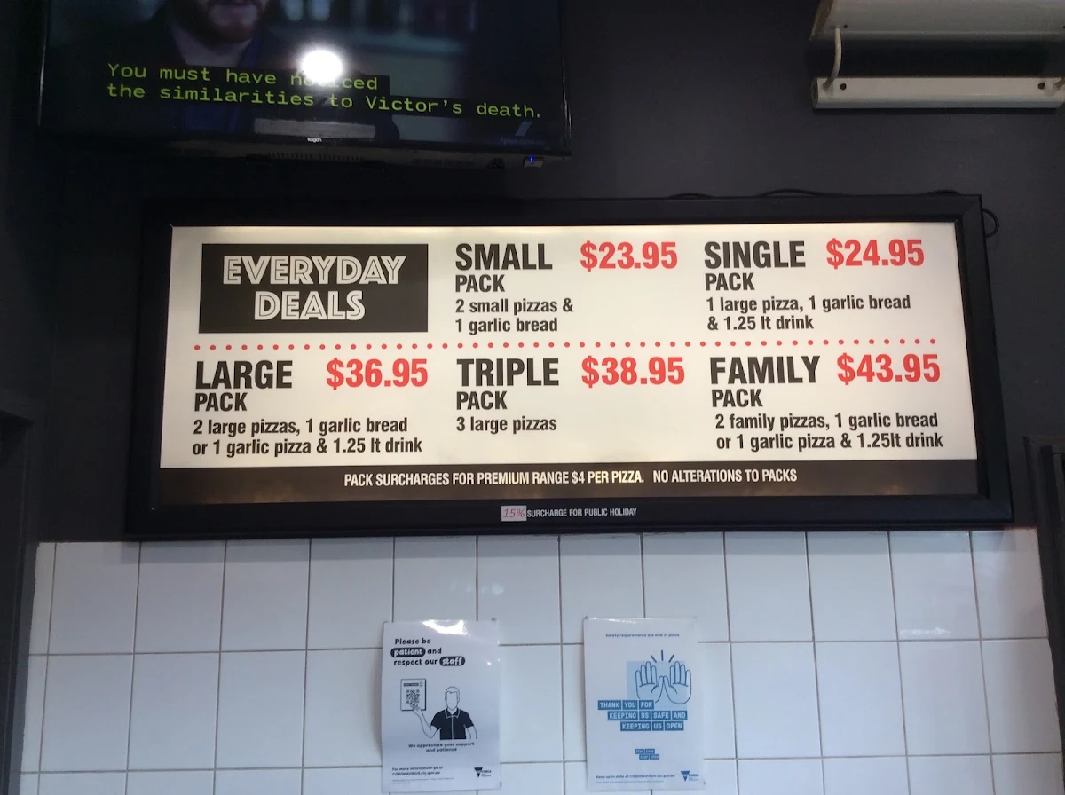 Menu, Sampe's Pizza Mooroolbark