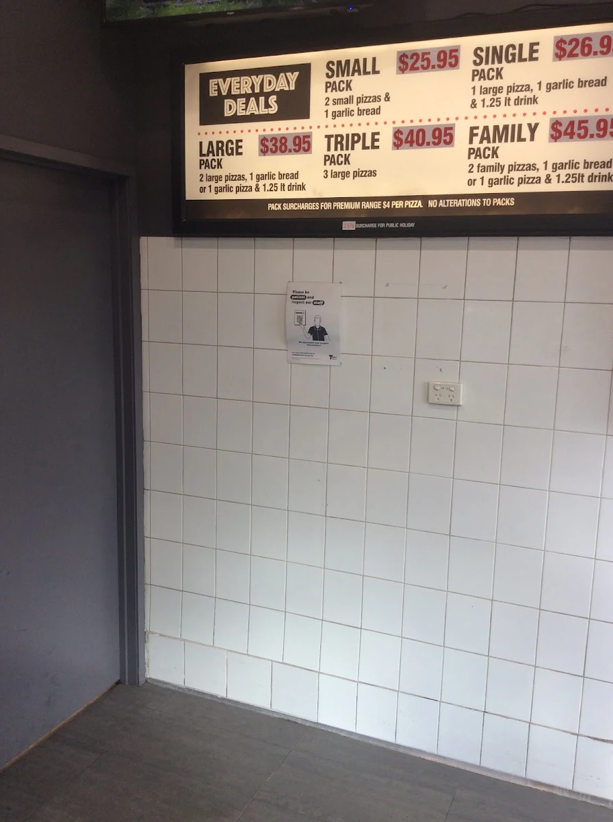 Menu, Sampe's Pizza Mooroolbark