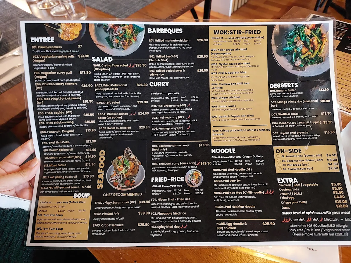 Menu, Niyom Thai Restaurant - Creative Thai Cuisine in Brighton East