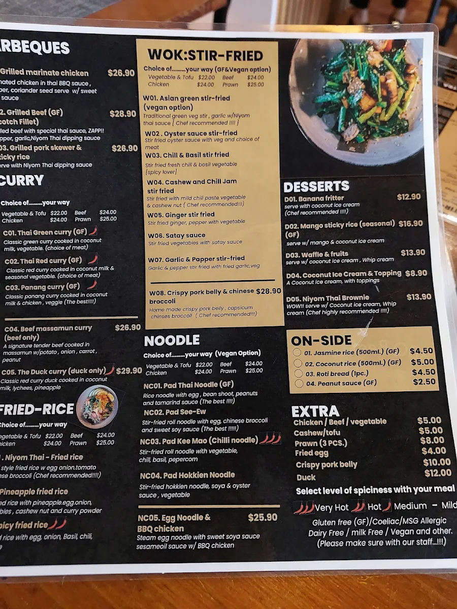 Menu, Niyom Thai Restaurant - Creative Thai Cuisine in Brighton East