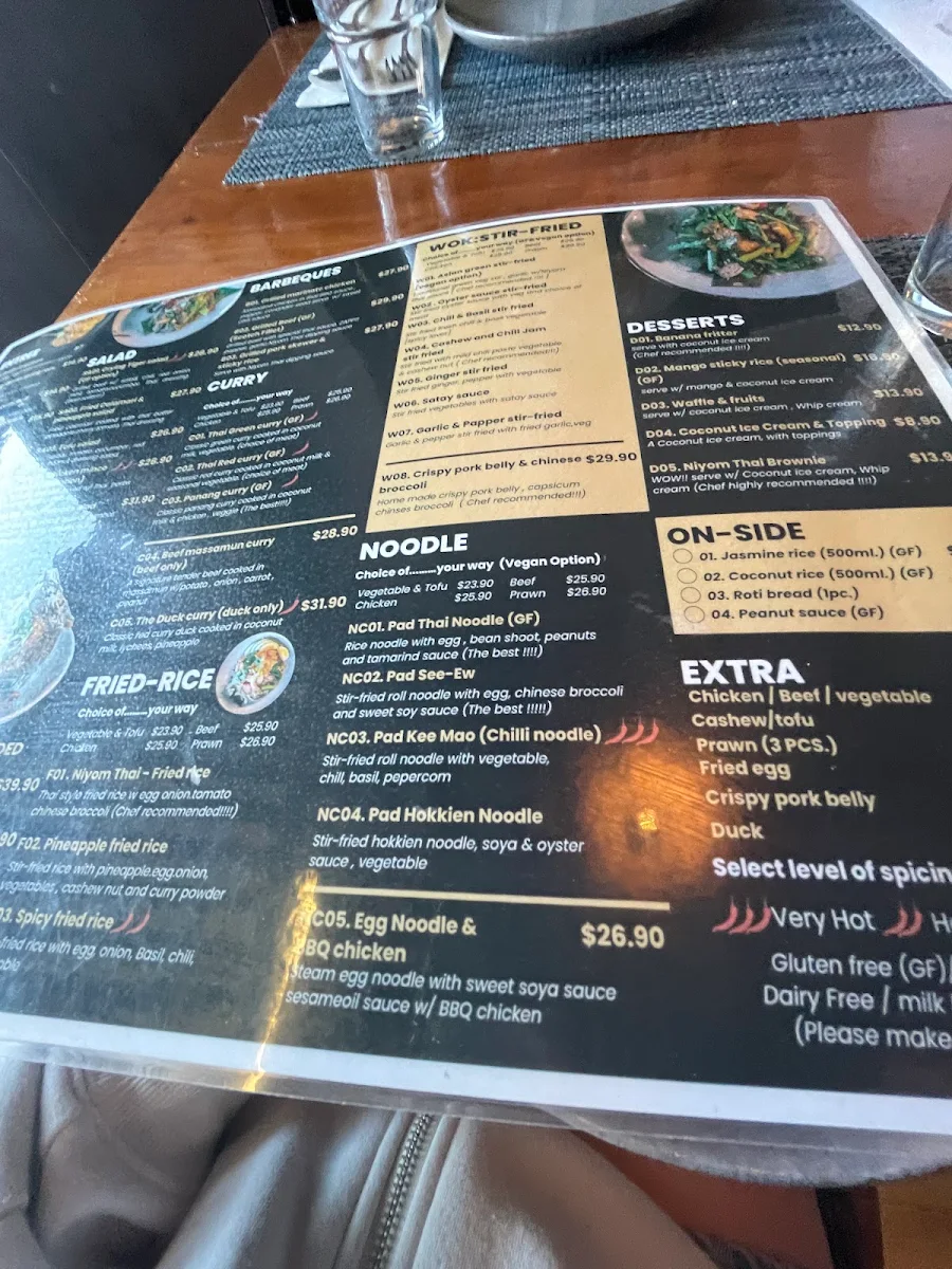Menu, Niyom Thai Restaurant - Creative Thai Cuisine in Brighton East