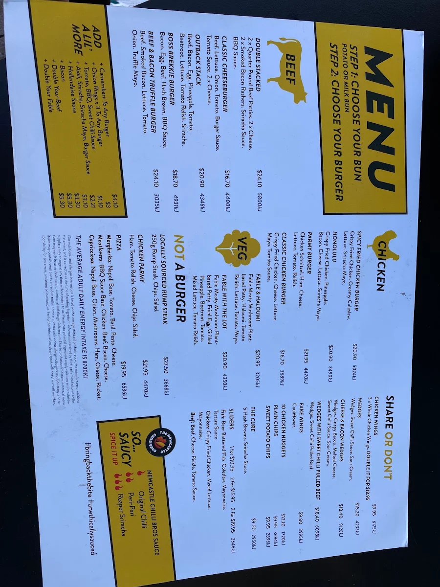 Menu, Burgers With Bite Sydney Olympic Park