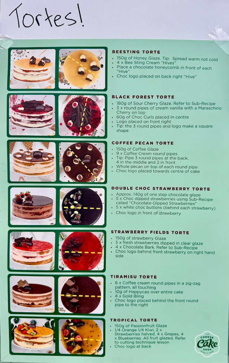 Menu, The Cheesecake Shop Craigieburn