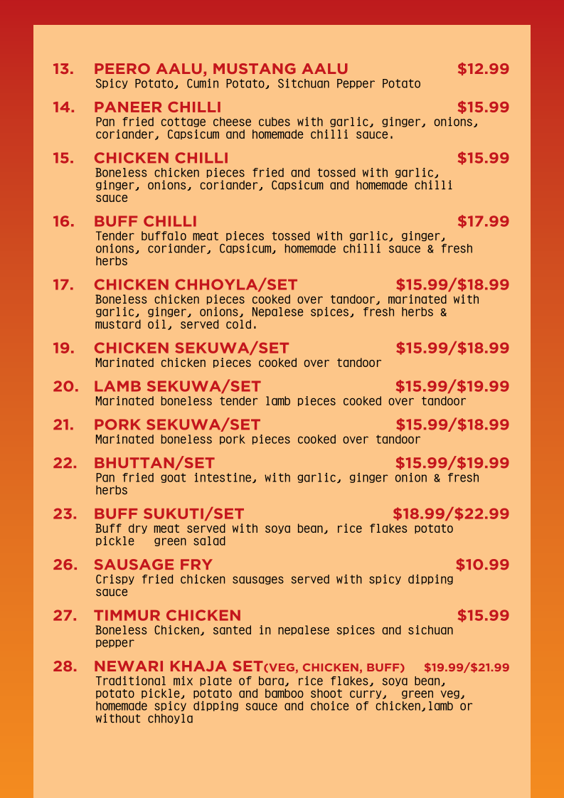 Menu, Subhakamana Restaurant Rockdale