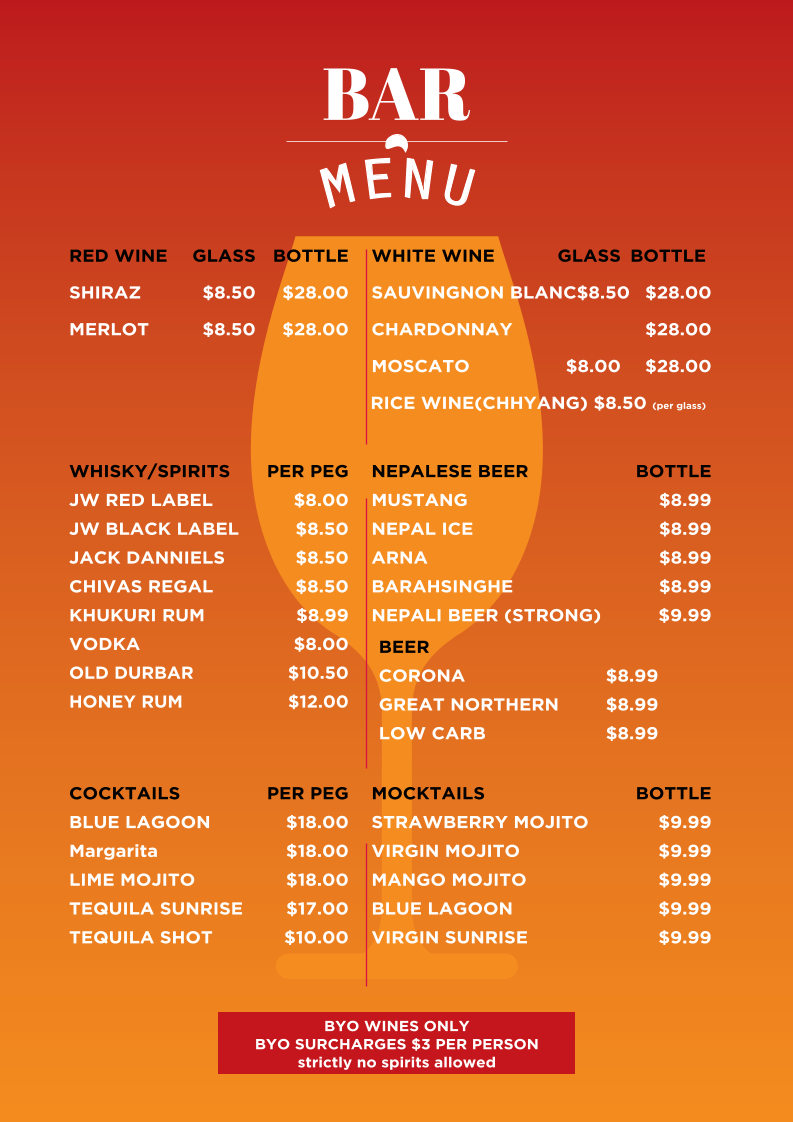 Menu, Subhakamana Restaurant Rockdale