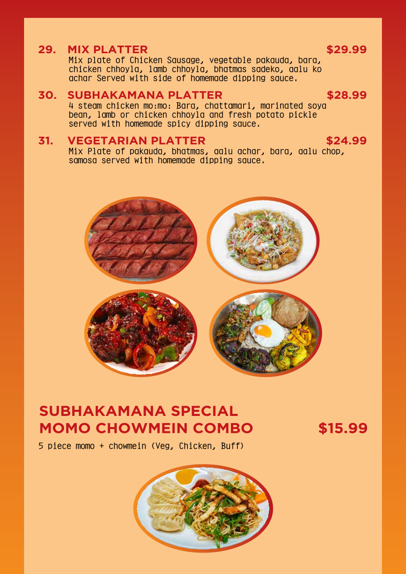Menu, Subhakamana Restaurant Rockdale