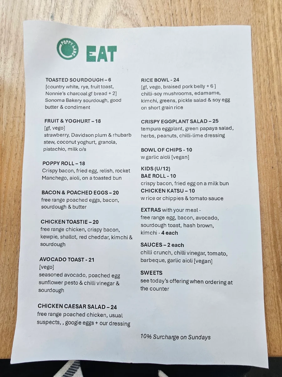 Menu, Poppy Lane