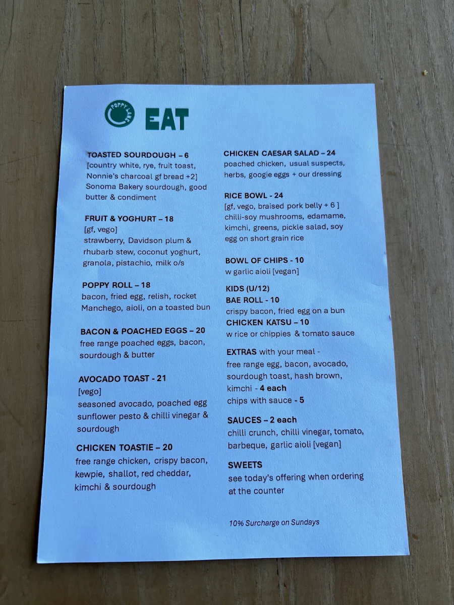Menu, Poppy Lane