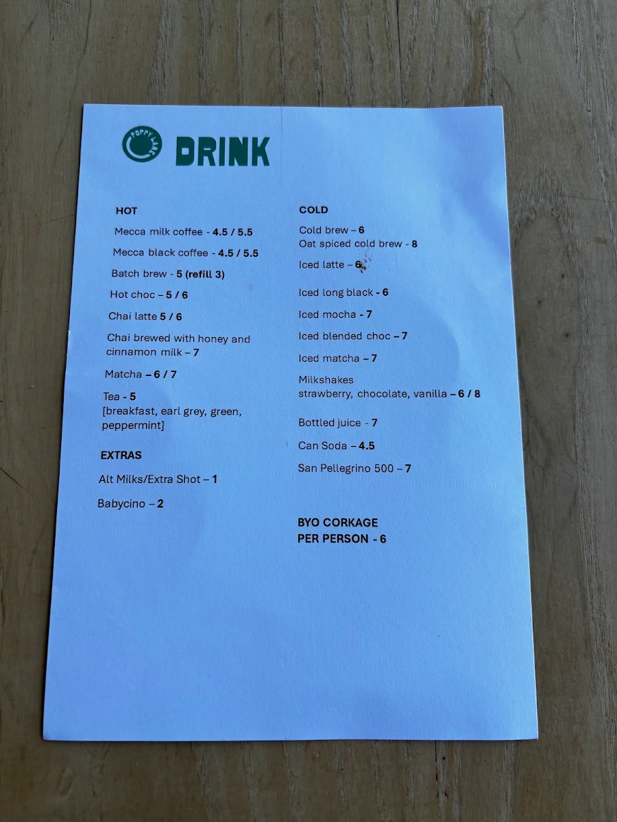 Menu, Poppy Lane
