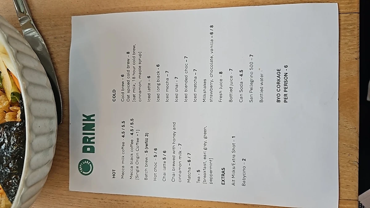 Menu, Poppy Lane