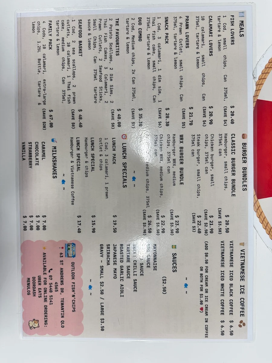 Menu, OUTLOOK Fish'n'Chips TEWANTIN