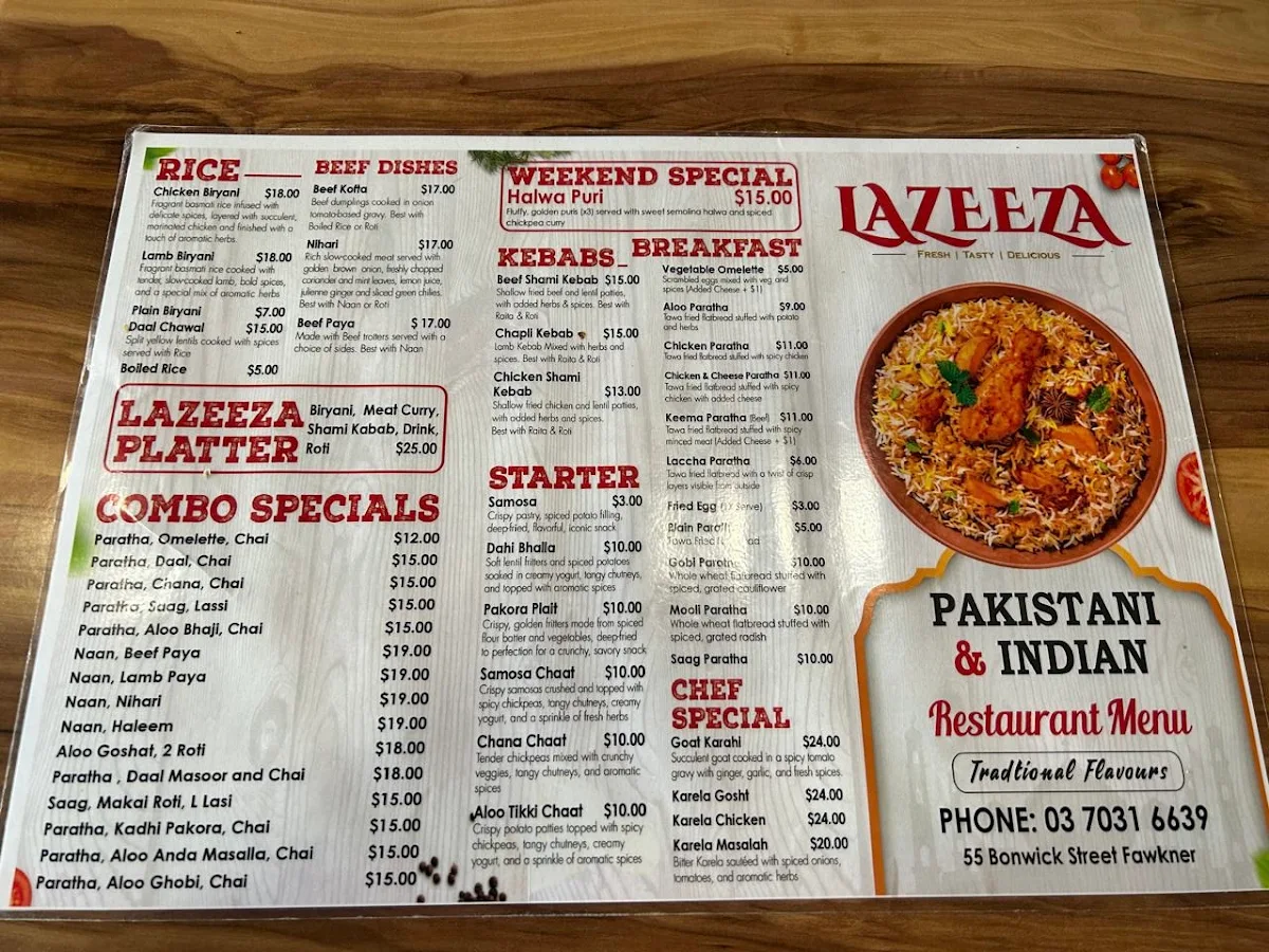 Menu, Lazeeza Restaurant ®