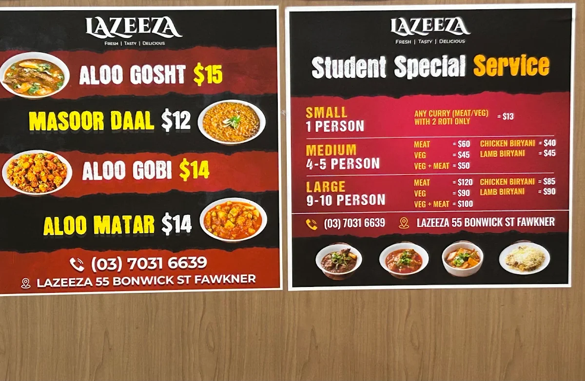 Menu, Lazeeza Restaurant ®