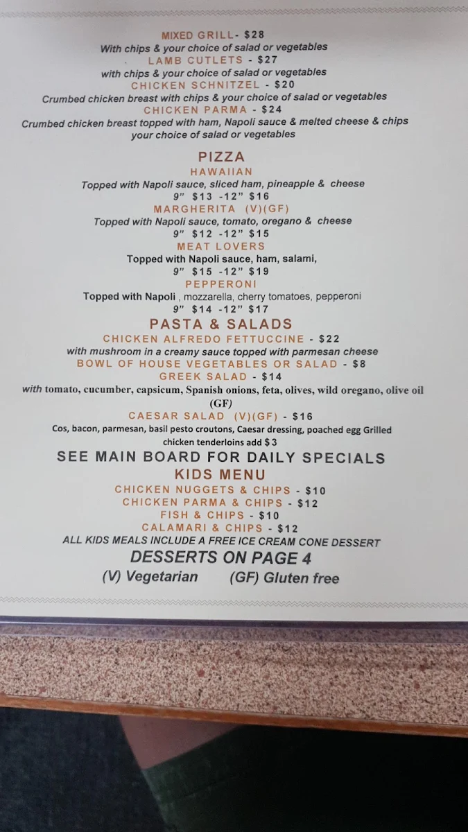 Menu, The Timboon Pub And Hotel