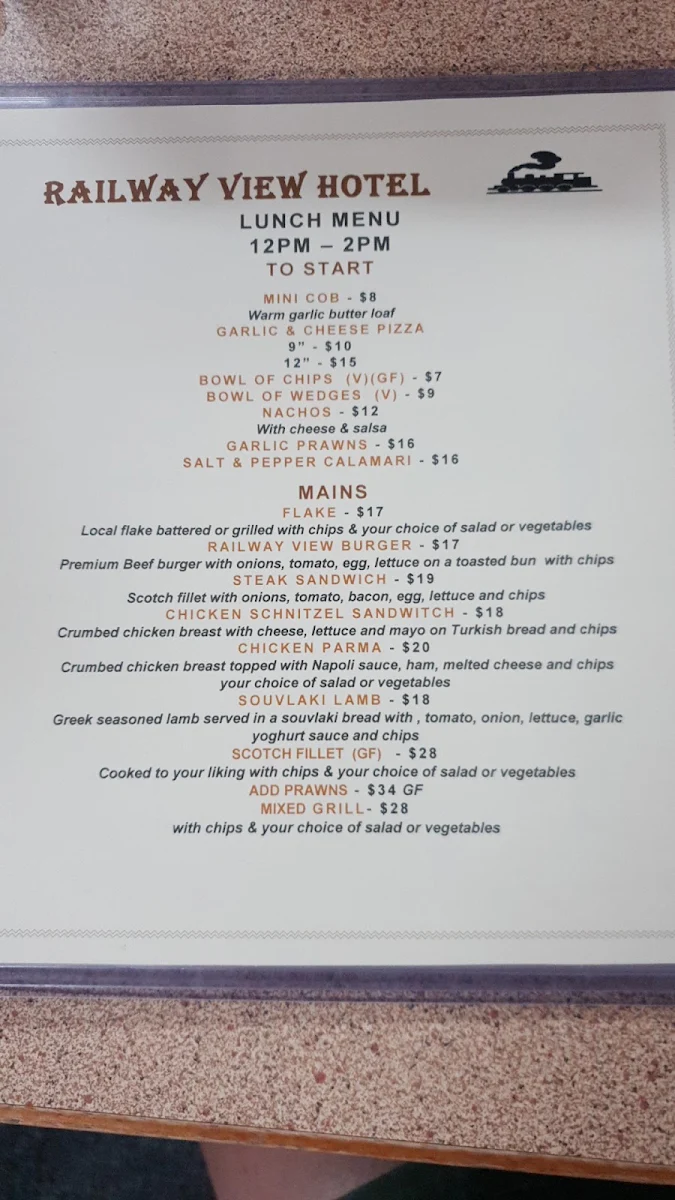 Menu, The Timboon Pub And Hotel