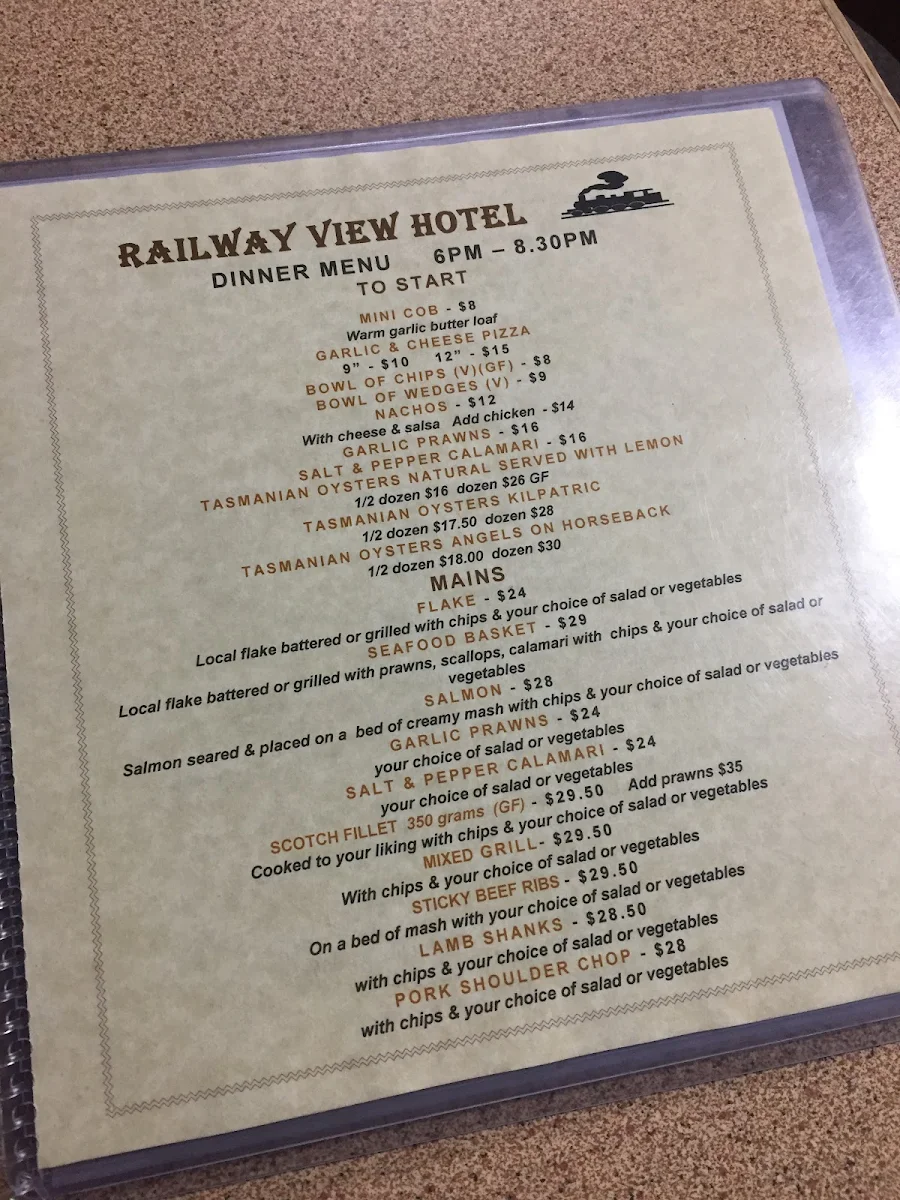 Menu, The Timboon Pub And Hotel