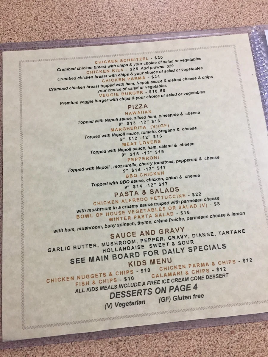 Menu, The Timboon Pub And Hotel