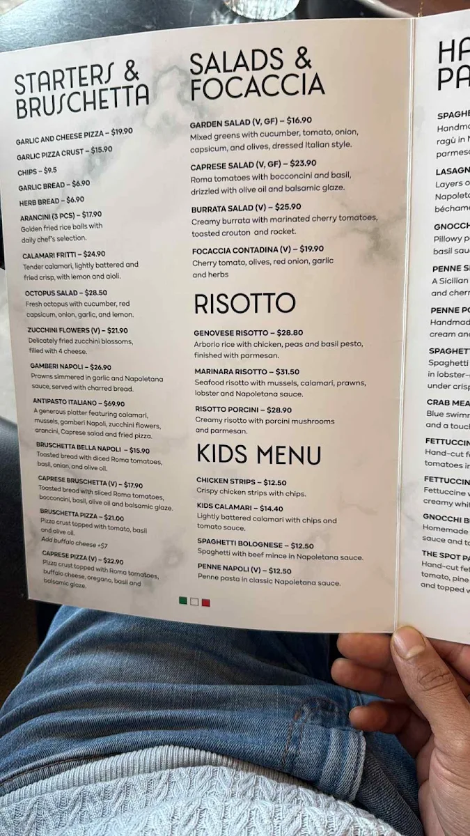 Menu, The Italian Spot