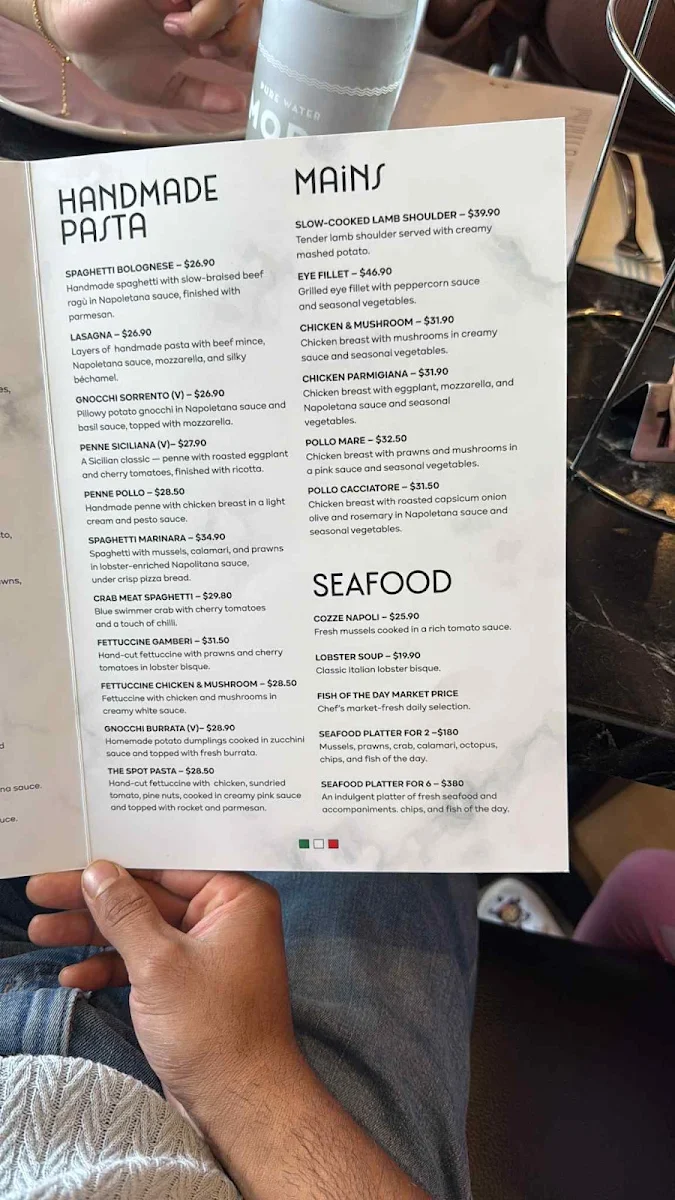 Menu, The Italian Spot