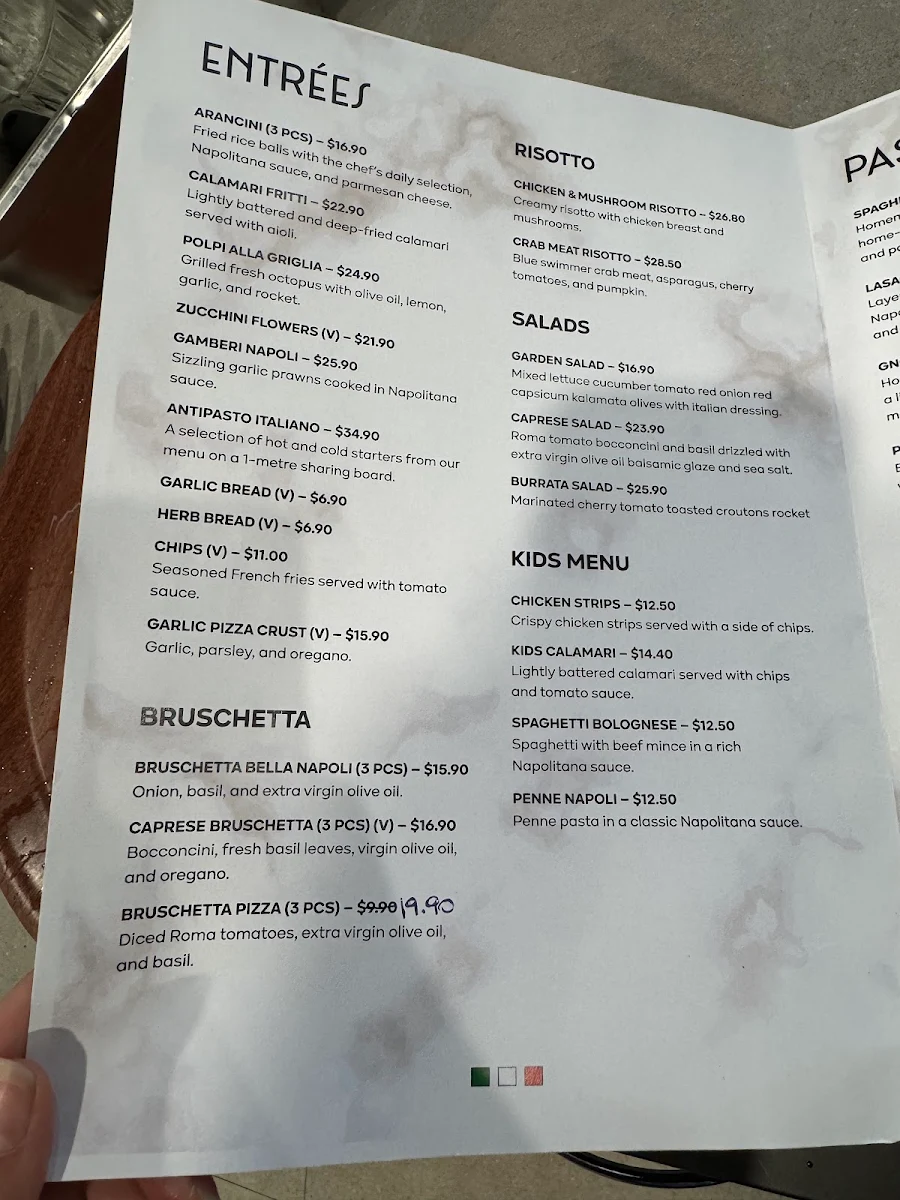 Menu, The Italian Spot