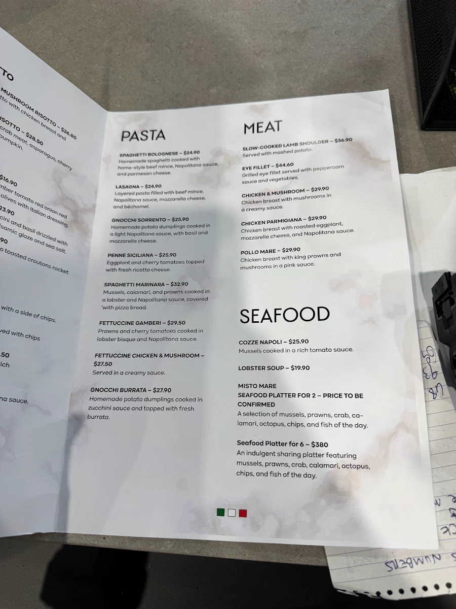 Menu, The Italian Spot